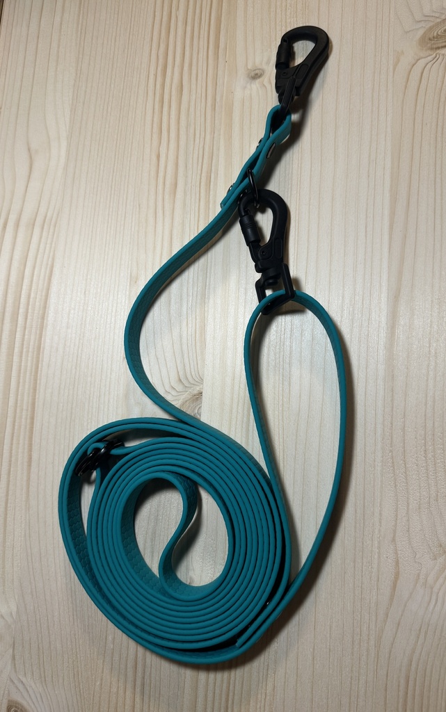 Laisse double 3 à 6m - Sangle enduite PVC 16 mm 